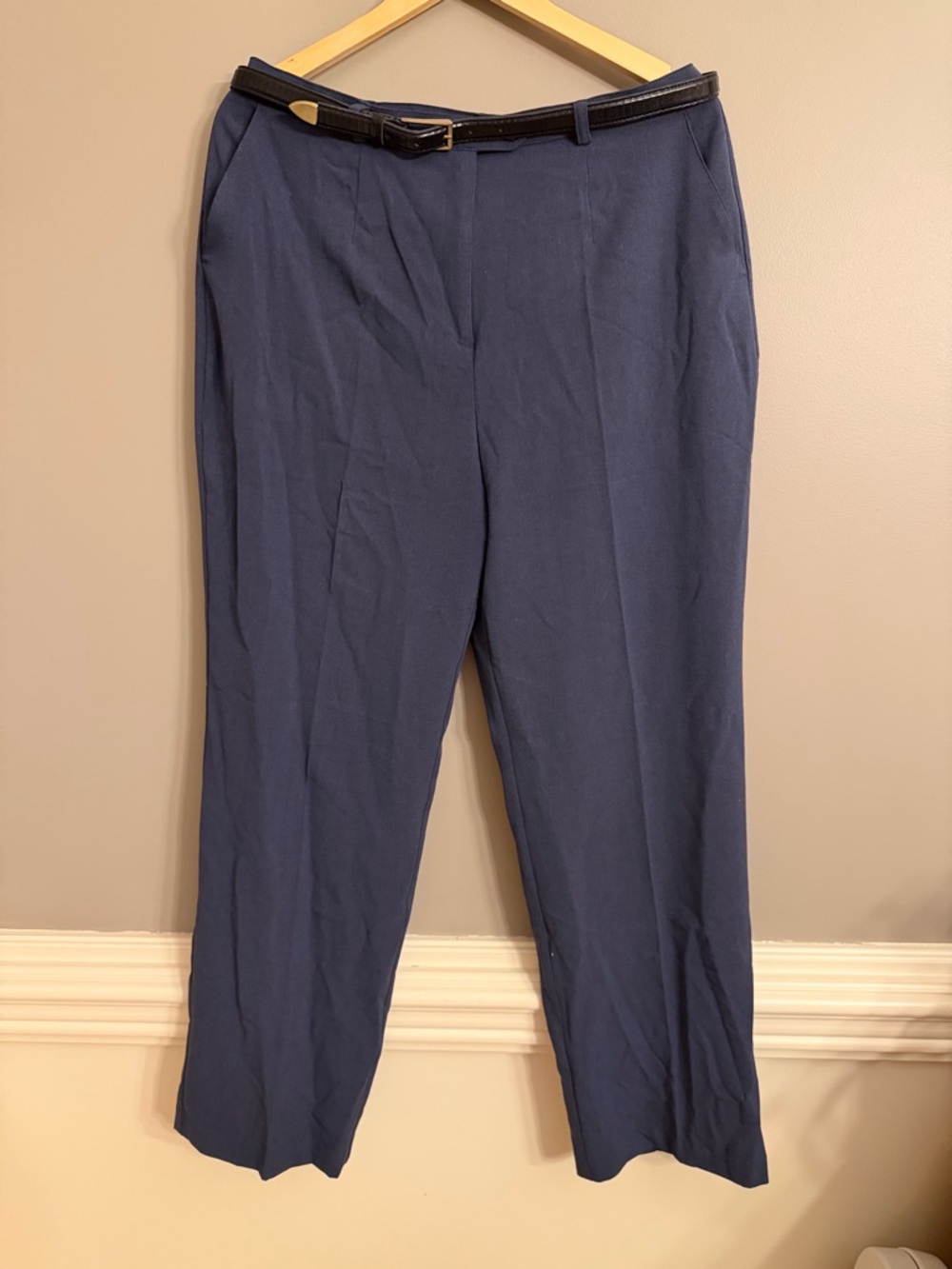 Sag Harbor Belted Stretch Heather Navy Trousers - NWT - 16